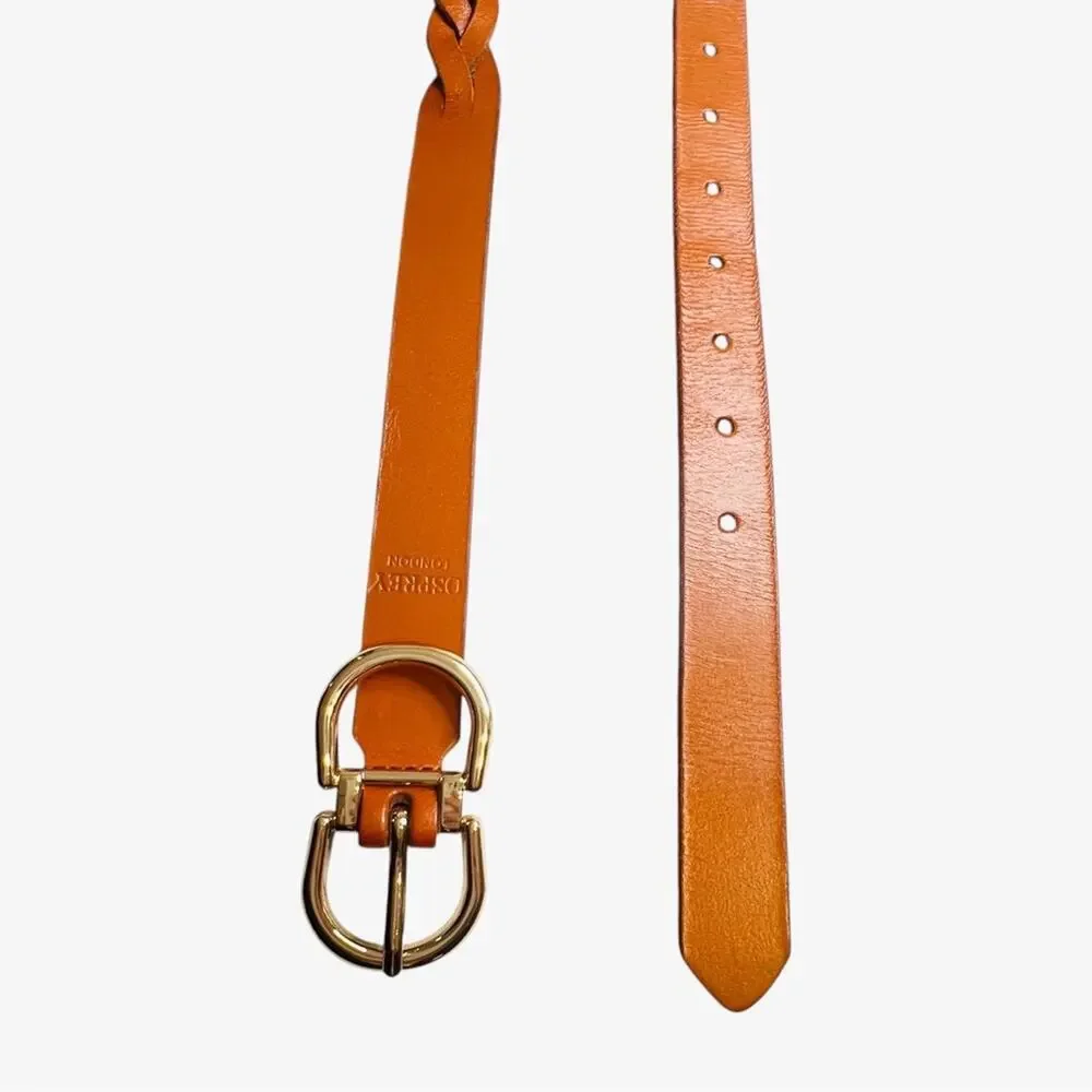 Osprey London Womens Skinny Mixed Braided Leather Belt Gold-Tone Buckle L 38/42